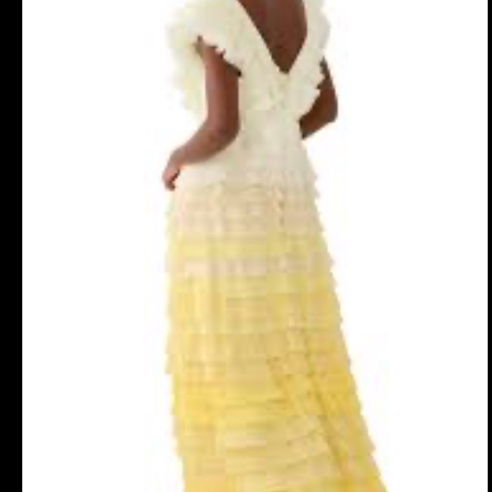 Aje Reflections Ombré Gown -Pleated Ruffle Tiered Dress in Cream and Yellow MOB - Picture 6 of 14